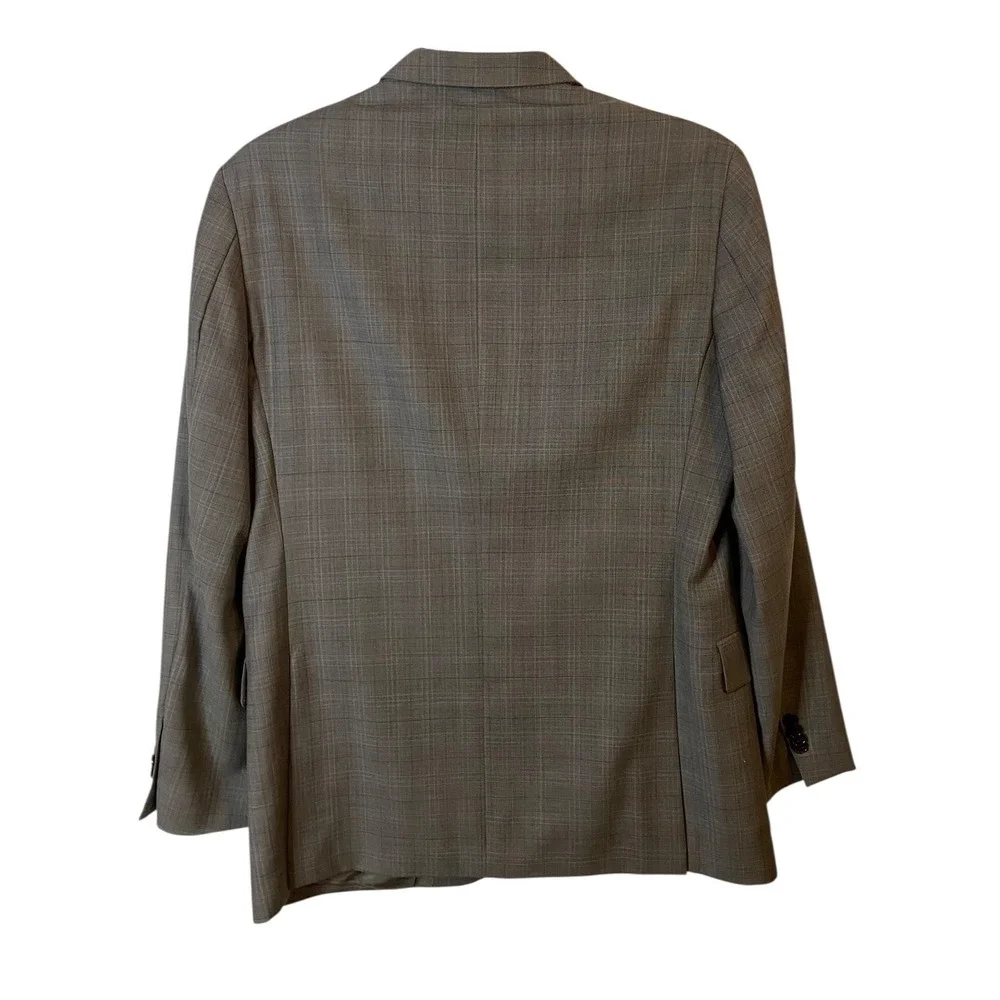 Tommy Hilfiger Mens Gray Plaid 100% Wool Blazer Sport Coat 40R Two Button